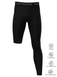 Men's One Leg Pants, Fashion Letter Waistband Quick-Dry Comfortable Shorts for Football & Sports, Athletic Stretchable Tight-Fit Sportswear