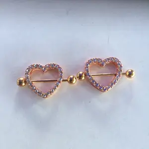 Rose gold heart Nipple ring, 14g nipple shield piercing one pair (2 pieces)