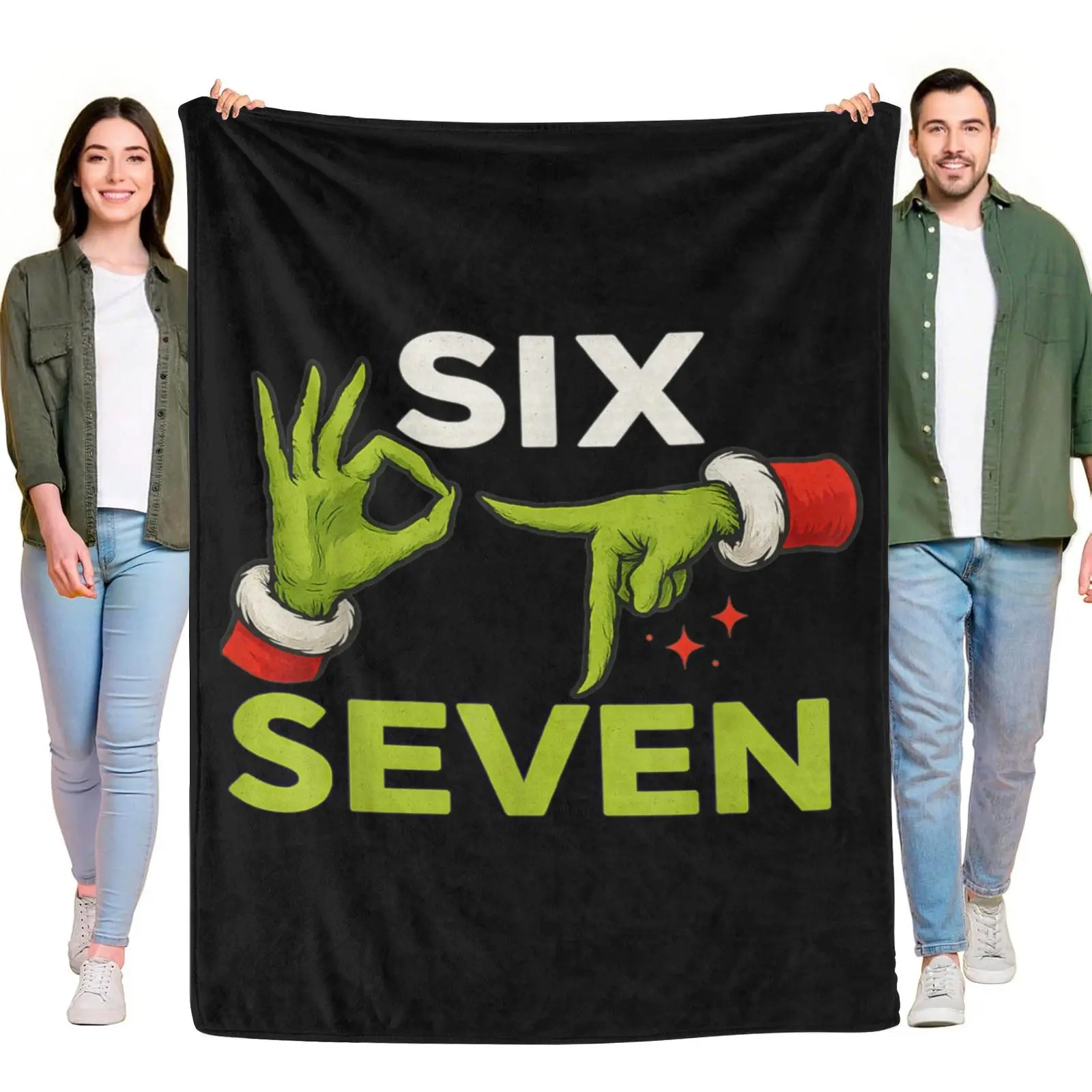 Flannel Blanket Grinch Six Seven Hand Sign Meme Graphic Warm Large Size Blanket For Indoor Daily Rest
