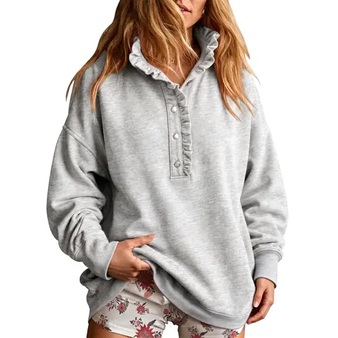 Fisoew Women's Oversized Mock Neck Henley Casual Sweatshirt, Pullover Tops for Fall Outfits, Sweatshirts for Women