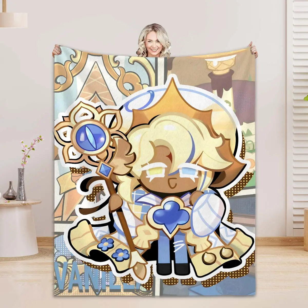 Cookie Run Kingdom Figure Print Flannel Blanket, Polyester Fiber, Warm Contemporary Bedding, Ideal Birthday Gift, Figure Print Blanket
