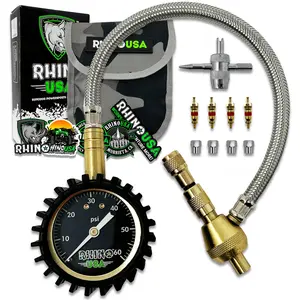Rhino USA Rapid Tire Deflators with Gauge (0-60psi) Automatic & Adjustable Tire Air Down Tool - Large 2" Easy Read Glow Dial & Solid Brass Hardware