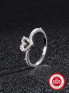 S925 Sterling Silver Hollow Out Heart Design Ring, Rhinestone Decorated Ring for Women & Girls, Fashion Jewelry for Party, Daily Decor, Trendy All-match & Exquisite Jewelry for Birthday Gift
