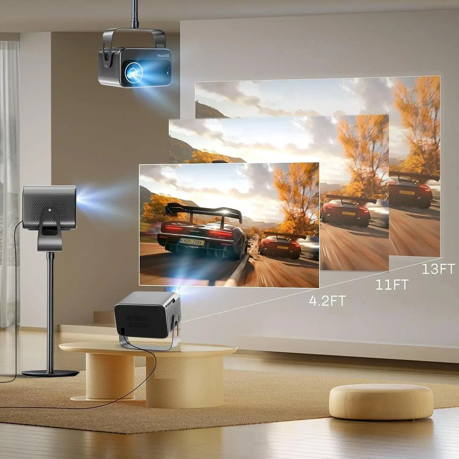 Ultra Bright 4K Projector 20000 Lumen LED 1080P with Wifi & Bluetooth Portable Home Theater Android 9.0 Built-in Apps 180° Adjustable Stand