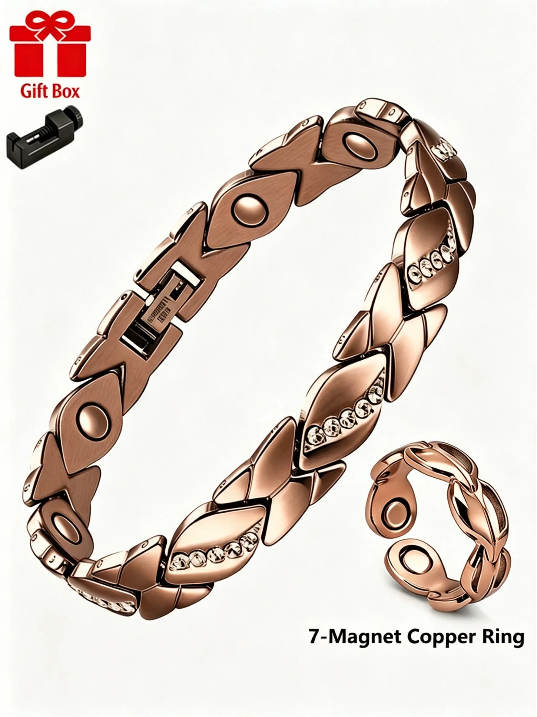 High Purity Solid Copper Magnetic Therapy Bracelet and Ring Set, Elegant Fashion Design, Health Gift for Mother's Day, Friends or Wife, Jewelry Gifts