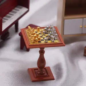 Miniature Dollhouse Accessories 1 Pack 1:12 Scale Handcrafted Metal Chess Table Set for Realistic Scenes Ideal for Dollhouse Enthusiasts