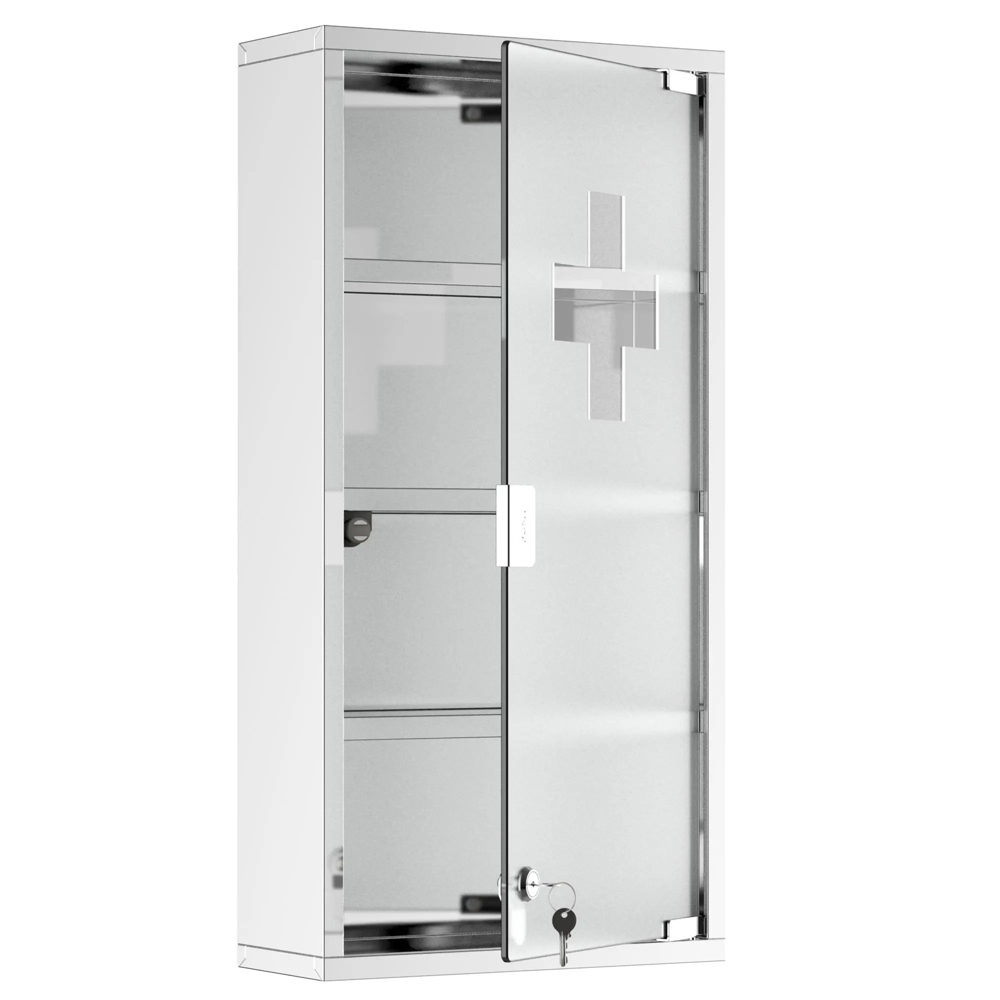 HOMCOM Lockable Stainless Steel Wall Hanging Bathroom Cabinet - Child-Friendly Glass, 4-Tier Multi-Compartment, Pre-Drilled, Assembly Required, Space-Saving Unit with 2 Keys, Silver, 12" x 24"