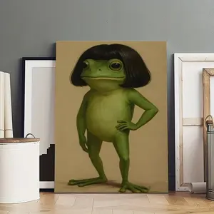 Whimsical Frog Wall Decor Art, Waterproof Canvas Poster, Artistic Poster for playroom Bathroom, Bedroom, Kitchen and Living Room, and A Perfect Gift for Home