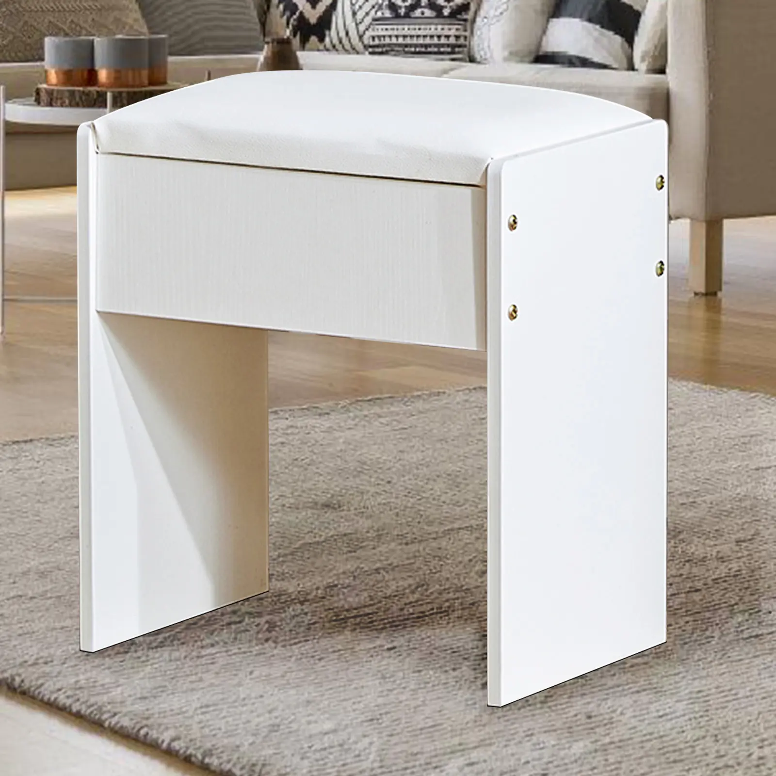 Vanity Dressing Table Stool Soft Makeup  Piano Seat Footstool Modern White bench white vanity stool white entryway bench white closet bench white accent stool modern white retail stool reading chair Square Ottoman