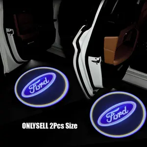 2Pcs Car Door Badge Logo Sticker Universal Projector Welcome Light, Courtesy Welcome Light, LED HD Laser Light Magnetic Induction Turn-on Light Decoration Car Accessories, Suitable for Ford Focus 2 3 4 MK2 MK3 MK4 ST F150 Mondeo Fiesta Fusion Mustang