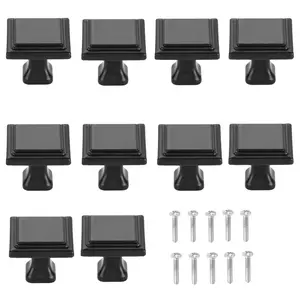 10pcs 1-1/10 inch Matte Black Knobs Modern Design Fits Kitchen Cabinets Dressers Drawers Doors Easy Install