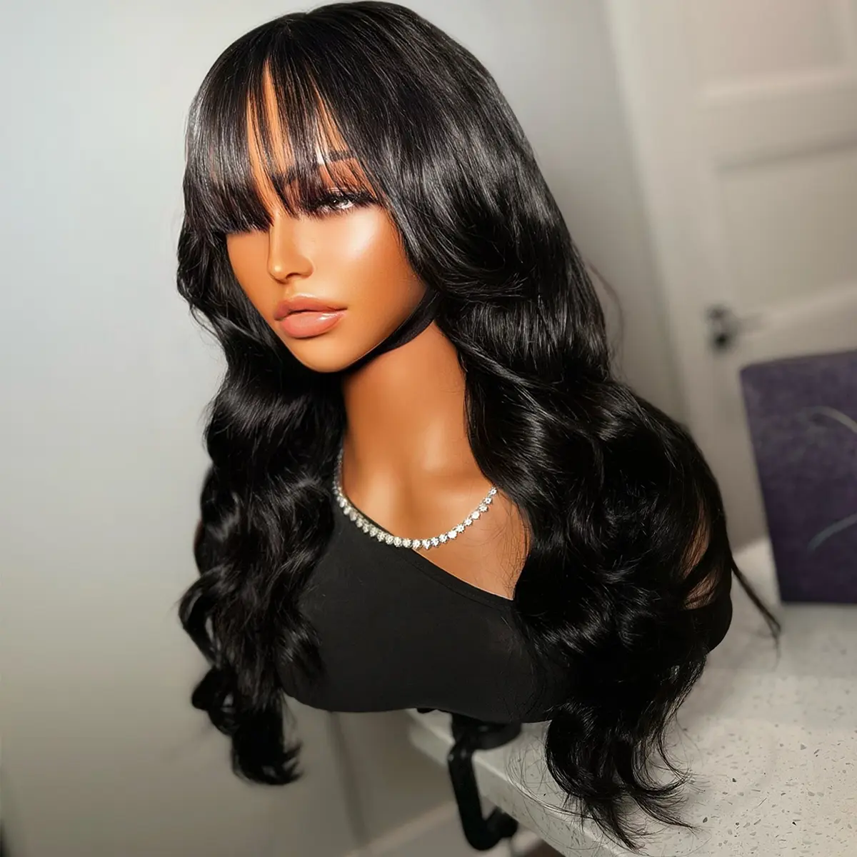 Jessie's Wig [LIVE ONLY] Natural Black 24" Body Wave 13x5/5x5 Pre Cut Lace Wig With Bangs Human Hair Glueless Wig #SummerWins #DealsForYouDays