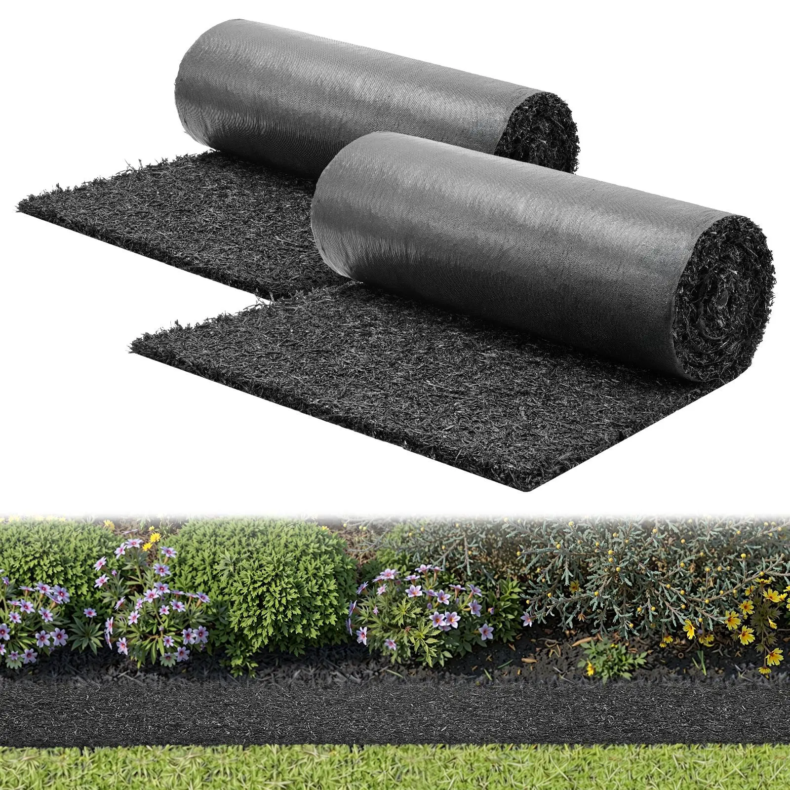 【SummerFinds】VEVOR Rubber Mulch Mat Roll, 2 Rolls 96 x 24 in Recycled Rubber Mulch Mat, 0.5 Thick Cuttable, Reduced Weed Growth, Natural-Looking Weed Barrier Mat, Permanent Walkway Pathway for Landscaping