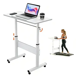 Hand Crank Small Standing Desk, Adjustable Height 27.76-40", Tiltable Tabletop with Wheels, Portable Laptop Computer Table, Rolling Podium Mobile Stand Up Desk for Walking Pad Treadmill, Home Office