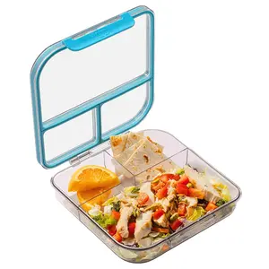 MyGo Pro Square Container, 3-Compartment Clear Heavy Duty Plastic Food Storage Container, Portable Sleek Design, Spill-Resistant with Removable Gasket, 7.25" L X 7.25" W X 2" H, Dishwasher Safe