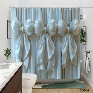 Ribbon bow pattern forest shower curtain design, polyester fabric, windows and walls, bathtub, bathroom home decoration shower curtain, all season universal shower curtain, bathroom decoration curtain, Shower Curtain Set, with 12 hooks