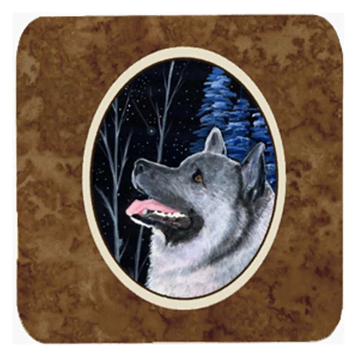 212 MAIN Square Permanently Dyed Fade-Proof Foam Coasters - Starry Night Norwegian Elkhound Pattern, 3.5x3.5 in, Heat-Resistant, Dishwasher Safe, Set of 4 for Gathering Tableware