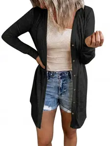 Women's Summer Physical Sun Protection Long Sleeve Button Front Cardigan Solid, Loose Fit Slimming Breathable Outdoor Beach Essential UV Cover-Up Longline