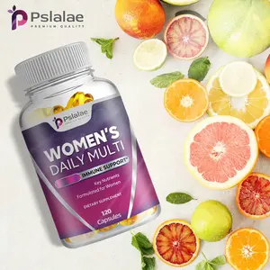 Pslalae Women's Daily Multivitamin Capsules, 120 capsules, contains vitamins A, B12, C, D3, zinc, and biotin to support women's health.