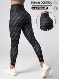 Women's Fashion Casual High-Waisted Letter Print Yoga Pants, High Stretch Abdominal Control Butt Lifting Fitness Pants for All Seasons