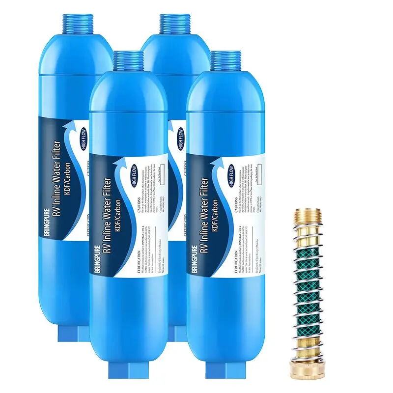 4 Pcs High Quality RV Inline Water Filter with Plastic Shell, NSF 42/372 Certified, GAC/KDF Media, Fits Standard Hose, Reduces Chlorine, Odor, Taste, Rust & Fluoride for RV Camping & Marine Drinking Water, High Quality Filter, Fluoride Rem.