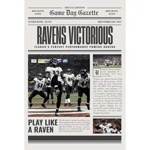 Vintage 2013 Ravens Commemorative Newspaper Print - Wall Art Decor For Sports Fans Poster Without Frame