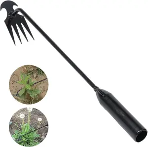 Outdoorfun Garden Weed Pulling Tool Uprooting Weeding Tool,4 Teeth Weed Puller Tool Manganese Steel Garden Weeder Tool for Vegetable Gardening Planting(Black, 2 Pack,19 inches)