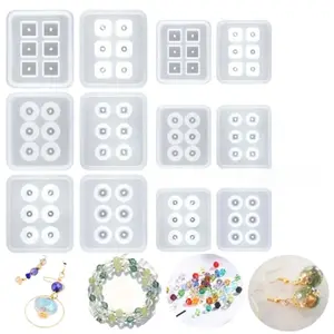 14-Piece Bead & Cabochon Mold Set with Pre-Drilled Holes, Professional Resin Jewelry Casting Kit for Gemstone Pendants & Earring Designs