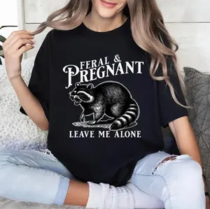 Women's Furry Feral Pregnant Raccoon Graphic T-Shirt - Soft Fabric Fashion Short-Sleeve Casual Cotton Maternity Apparel, Funny Mom Humor, Made In The USA