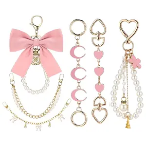 6 Pcs Bag Extender Chain Pearl Purse Chain Ribbon Bow Keychain Extender Bag Strap Purse Charms Accessories for Handbag