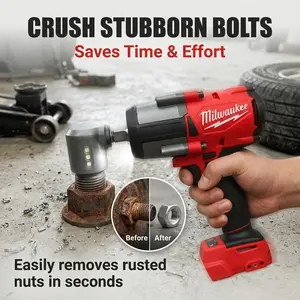 Milwaukee M18 1000Nm Cordless Brushless Impact Wrench Four Mode Drive Control Auto Shut Off Bolt Removal Mode 1/2 Inch Friction Ring Anvil Triple Surround Led Redlink Plus Intelligent Protection Anti Vibration Rubber Handle