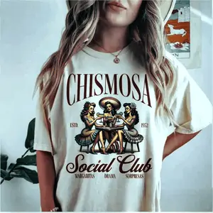 Unisex Short-Sleeve T-Shirt - Chismosa Social Club Latina Chisme Mexicana Gift, Latinx Funny Hispanic Retro Margarita Mens Casual Streetwear Tee, Everyday Clothes Top