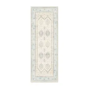 Ruggable 2'x7' Washable Bridgerton Crown Affair Opal Runner Rug Ivory/Blue