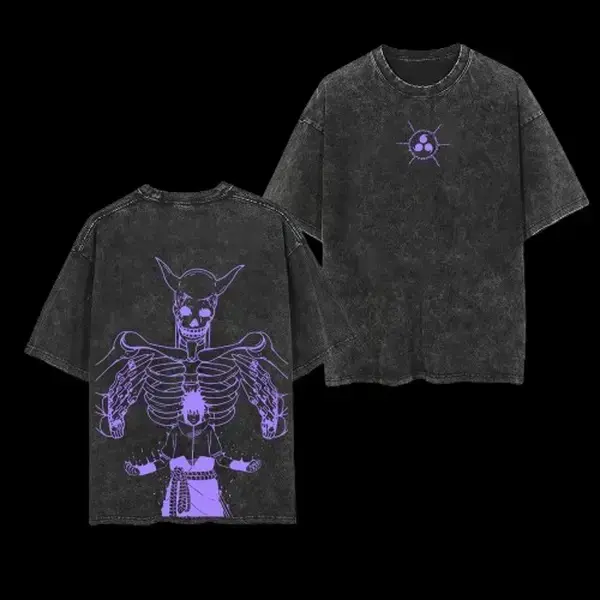 Retro Heavy Limited Uchiha Sasuke x Susano - Naruto Anime Double Printed Vintage Oversized Washed Tee Unisex Oversize Anime Manga Washed Heavyweight Cotton T-shirt, Gift For Anime Fan, Anime Lover Soft Washed Cotton Short Sleeve vintage  unisex Tee