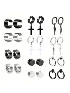 Punk-Style Cross-Design Magnetic Earring Set, Earcuff, Fashion Earrings for Men & Women, Trendy All-Match & Exquisite Jewelry, as a Birthday Gift, Fashionable Jewelry Accessories