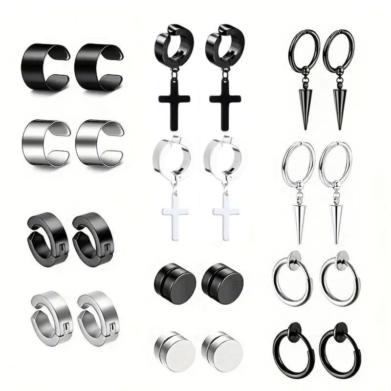Punk-Style Cross-Design Magnetic Earring Stacking Set, Ear Cuffs Earcuff Non Piercing, Fashion Earrings for Men & Women, Trendy All-Match & Exquisite Jewelry, as a Birthday Gift, Fashionable Jewelry Accessories Non Pierced Jewelry #GLOBAL PICKS
