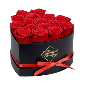 Immortal Love Black Heart | 16 Red Roses Box Decor