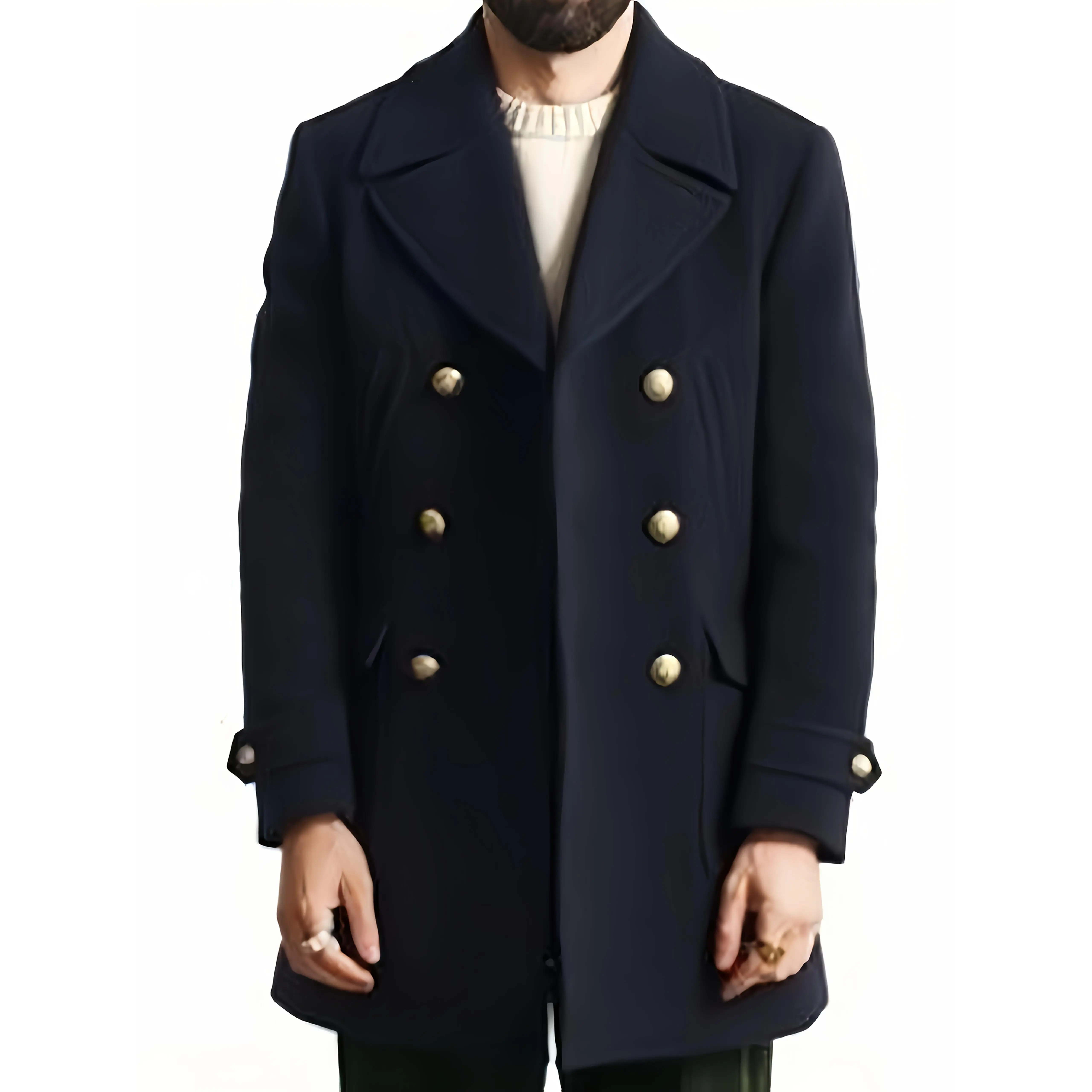 Men'S Mid-Length Trench Coat Jacket - Beige Double-Breasted Winter Coat with Notch Lapel, Regular Fit Casual Outerwear for Fall & Winter, Autumn Winter Apparel |   Classic Trench Style |   Structured Design