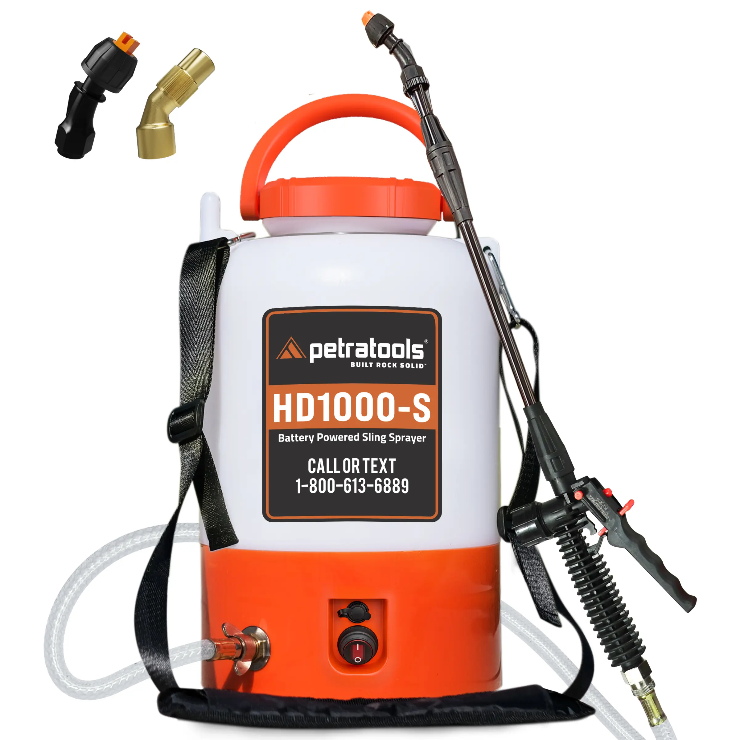 PetraTools Battery-Powered Portable Handheld Sprayer - Lawn Care, Home Pest & Weed Control Tool with Rechargeable Battery, Charger, 2 Nozzles (1 Brass Adjustable), 0 Pumping Functionality