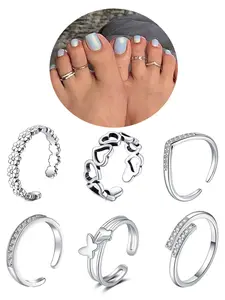 Women's Elegant Rhinestone Decor Toe Rings, Exquisite Trendy Toe Rings, Fashionable Body Jewelry for Women & Girls for Party & Daily Clothing Decor, Adjustable Jewelry Decoration