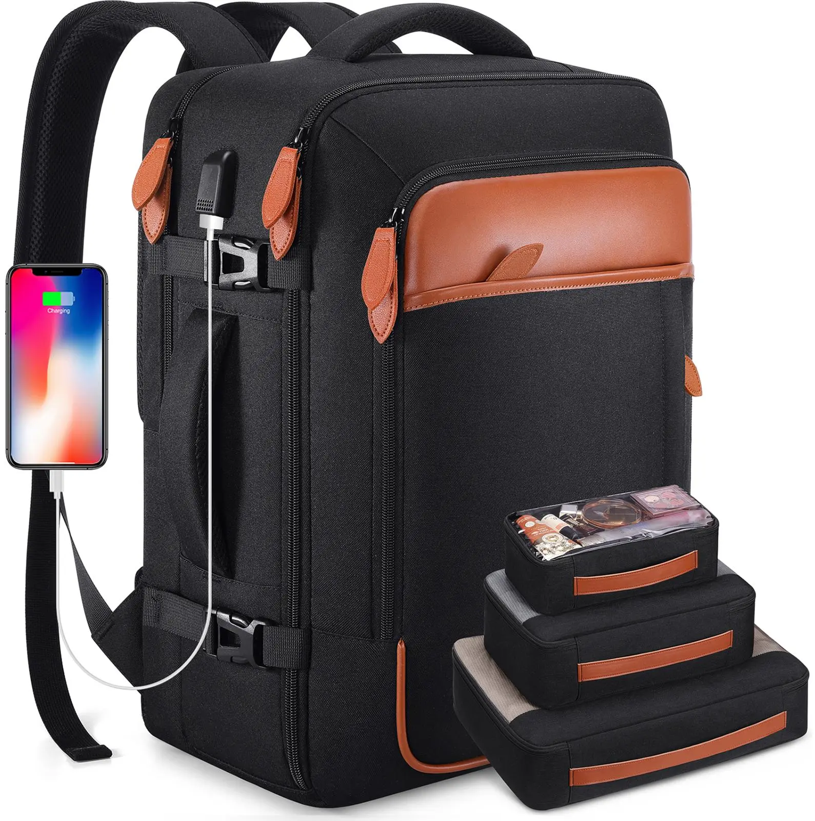 UKEIN 40L Expandable Stowable Shoulder Straps Backpack for Men & Women Airline Approved Carry On Laptop Backpack with 4 Packing Cubes Water Resistant  Weekender Bag for Business School Travel, Spring Airport Backpack, Carry On Luggage,summervibes