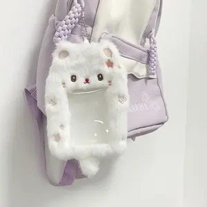 Cute Plush Card Holder with Keychain, Cartoon Rabbit Design, Soft Photocard Sleeve & ID Credit Card Protector Bag Pendant outdoorfun