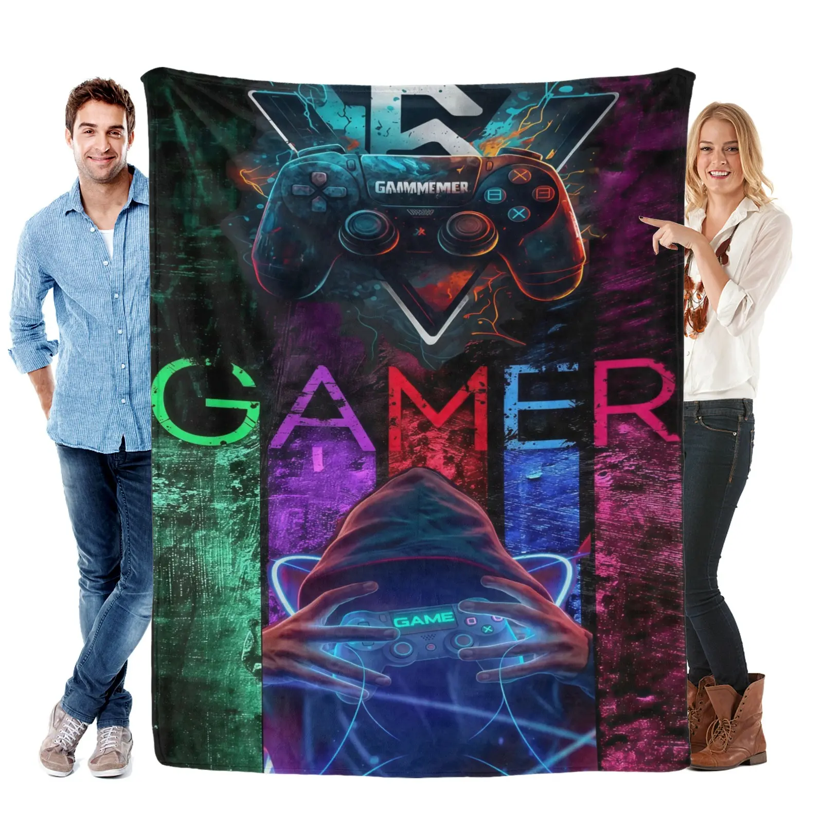 GAMER Controller Blanket Put on the blanket and take control of the game  Super Soft Flannel Fleece, Lightweight Cozy Plush for Sofa Couch Bed Travel., Wrinkle Resistant, 30*40（Baby）, 50*60（Inch）