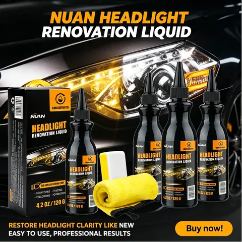 NUAN Car Headlight Restoration Kit with 120g Headlight Polishing Agent, Emulsion, Surface Cleaner, Acrylic Wax & Paintwork Cleaner for Oxidation, Yellowing, Foggy Lenses & Scratch Repair