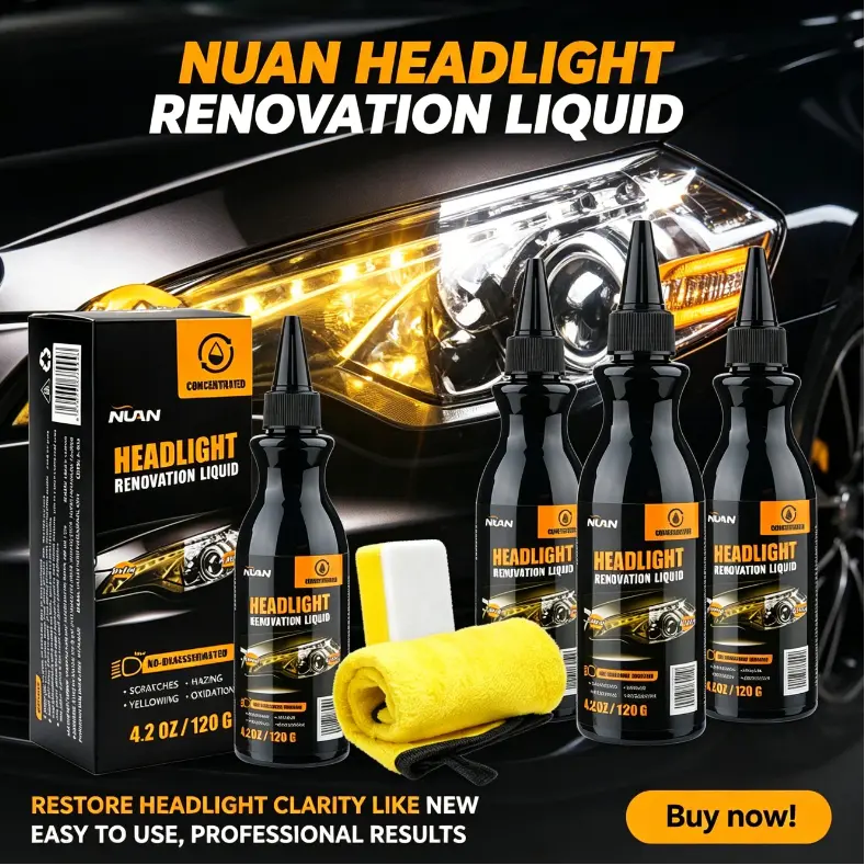 NUAN Car Headlight Restoration Kit with 120g Headlight Polishing Agent, Emulsion, Surface Cleaner, Acrylic Wax & Paintwork Cleaner for Oxidation, Yellowing, Foggy Lenses & Scratch Repair