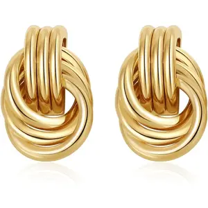 Gold Knot Earrings for Women, Chunky Statement Drop Dangle Earrings Lightweight Jewelry