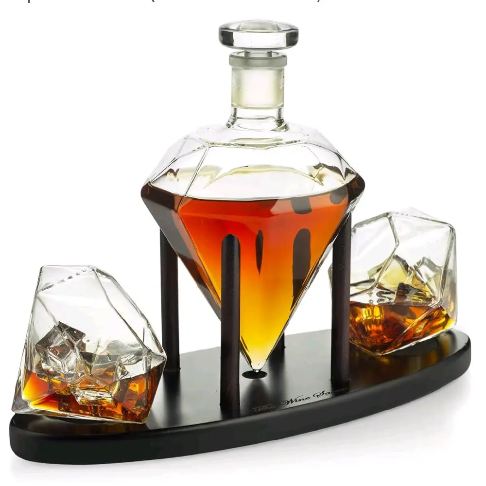 Diamond Whiskey Decanter l With 2 Diamond Glasses Liquor, Scotch, Rum, Bourbon, Vodka, Tequila Decanter (750 ML DECANTER)