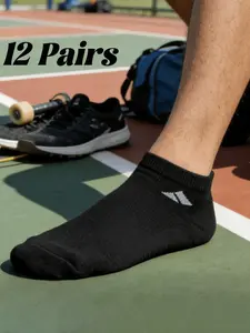 12 Pairs of Men's Mid-Calf Sports Socks - Long Tube Running Socks with Fitted Waist Classic Solid Color Casual Socks - Unisex Couple Versatile Socks, Athleisure Socks Moisture-absorbent and Breathable Fabric - Anti-slip Grip - Suitable for Hiking