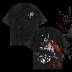 Superstyle God of Thunder Stormbreaker Wielder "Prince of Asgard" MCU Comic Edition Double Printed Oversize Lightweight Acid Washed Tee TV Series Graphic Design Top Cotton Streetwear Comic Superheroes T-Shirt Clothes Menswear Womenswear