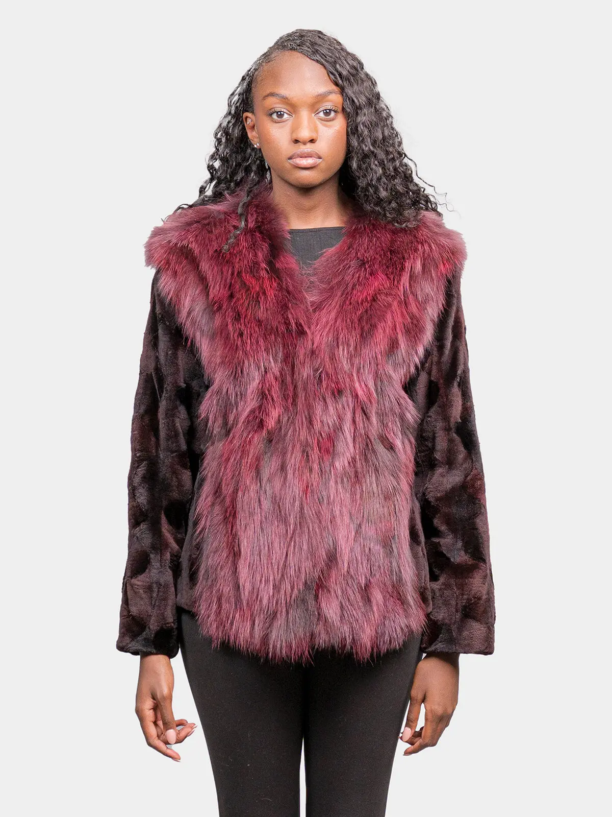 Women's Wine Sculptured Sheared Mink Jacket
